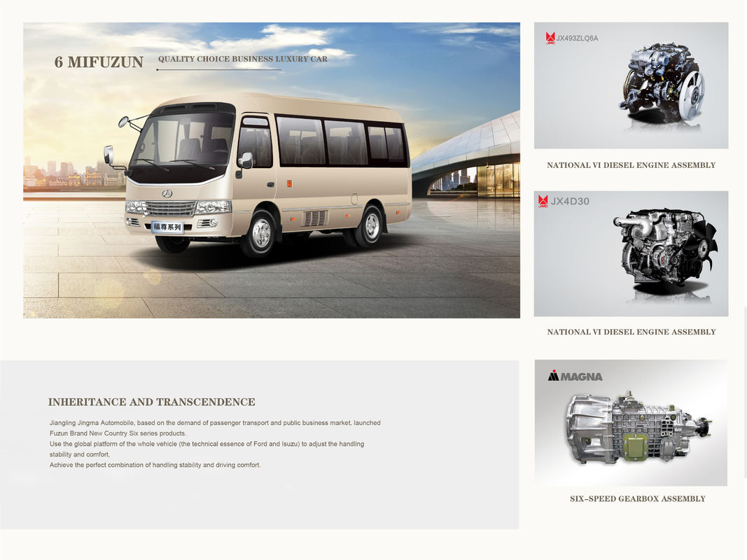 5300kg G.V.W 6M Coaster Bus With Diesel Engine And 7.00R16LT Tire For Passenger Trade